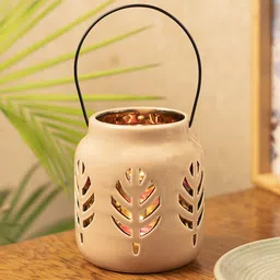 MARKET99 White Leaf Patterned T-Lite Candle Holder-47