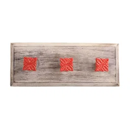 Indianshelf Brown & Red Leaf Patterned Wooden Wall Hooks Key Holder-image-3
