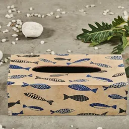 A Tiny Mistake Brown & Blue Printed Wooden Tissue Box Holder-image-28
