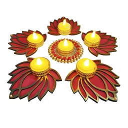 Divyakosh Red 6-Pieces Textured Candle Holders image 3