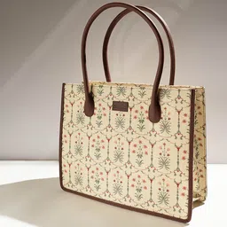 ZOUK Ethnic Motifs Printed Oversized Structured Jute Shoulder Bag image 2