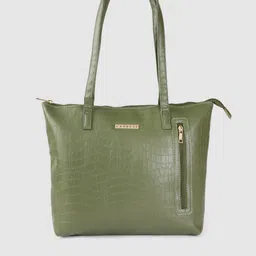 Caprese Olive Green Croc Textured Structured Shoulder Bag-image-74