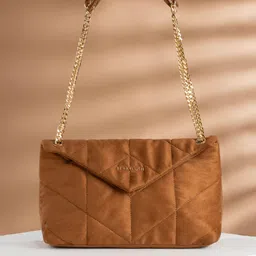 Berrylush Brown Structured Quilted Shoulder Bag-13