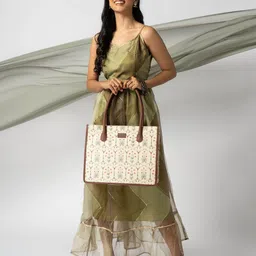 ZOUK Ethnic Motifs Printed Oversized Structured Jute Shoulder Bag image 1