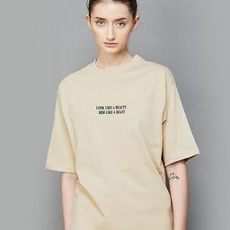 MISCHIEF MONKEY Typography Printed Drop-Shoulder Sleeves Oversized Cotton T-shirt-image-33