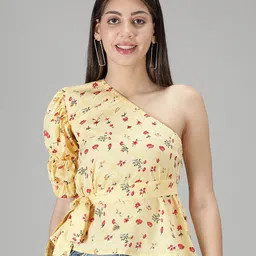 smisingbee Floral Printed One Shoulder Regular Top-image-64