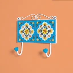 Golden Peacock Blue Ceramic Wall Hook-image-92