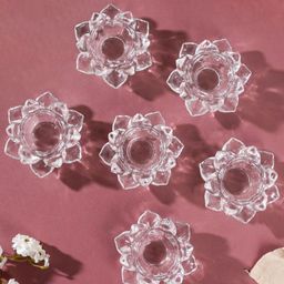 Nestasia Set Of 6 Glass Transparent Lotus Tealight Holders-58