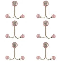IndianShelf Silver-Toned & Pink 6 Pieces Ceramic Strewn Key Hooks Key Holders-image-32