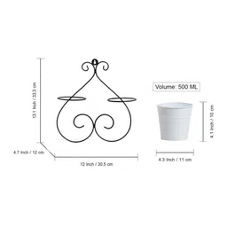 ExclusiveLane Set Of 2 Solid Symmetry Scroll Planters With Holder In Galvanized Iron image 4