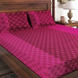 swayam Pink 200 TC Motifs Print Cotton Fitted Double Bed Sheet with 2 Pillow Cover-picture-11