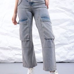 Freehand by The Indian Garage Co Women Carpenter Stitch Fit Heavy Fade Cargo Jeans-image-29