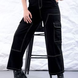 Freehand by The Indian Garage Co Women Relaxed Fit High-Rise Clean Look Cotton Cargo Jeans-picture-48