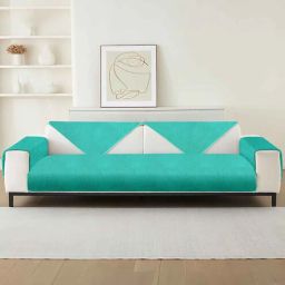 cortina Turquoise Solid Microfiber 3 Seater Non Slip Sofa Cover-picture-1