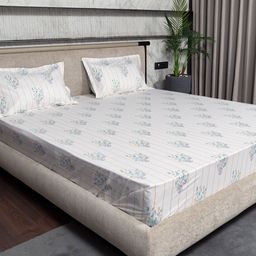 URBAN SPACE Yellow Dahlia White Pure Cotton 200 TC Single Bedsheet with 1 Pillow Cover-40