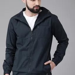 Roadster Men Navy Blue Solid Tailored Jacket with Detachable Hood-picture-18
