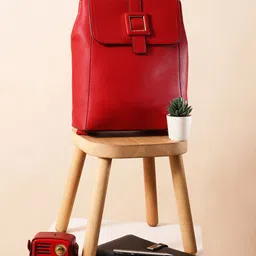 Globus Women Textured Contrast & Buckle Detail Yoke Style Strap Medium Backpack-picture-18