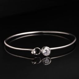 Carlton London Silver-Toned Rhodium-Plated CZ Studded Bangle-Style Bracelet-53