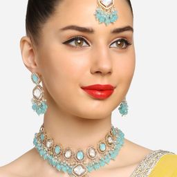Zaveri Pearls Sliver-Plated American Diamond-Studded Jewellery Set-image-34