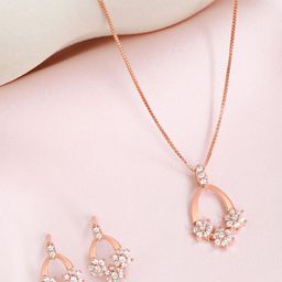 Zavya 925 Pure Silver Rose Gold-Plated Stone-Studded Jewellery Set-image-25