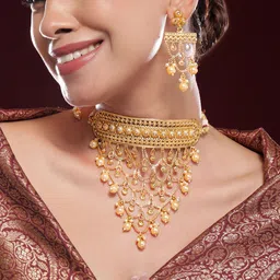 Rubans 22KT Gold-Plated Stone-Studded & Pearls Beaded Jewellery Set-picture-15