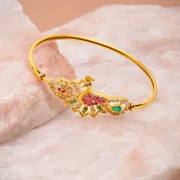 Zaveri Pearls Cubic Zirconia Studded Peacock Design Openable Bangle-Style Bracelet-48
