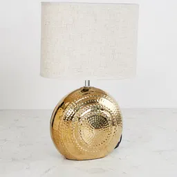 Home Centre Gold & Cream-Coloured Textured Contemporary Bedside Standard Table Lamp-30