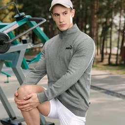 Puma Men Grey Solid Essentials Regular Fit Track Sustainable Jacket-image-88