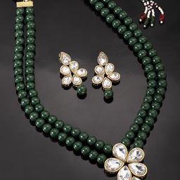 Peora Women Green Gold-Plated Pearl & Crystal Studded Jewellery Set-image-39