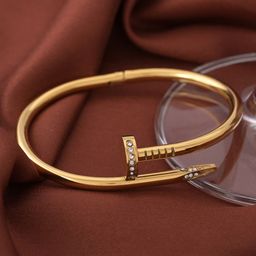 PALMONAS Gold-Toned & White Cubic Zirconia Gold-Plated Bangle-Style Bracelet image 5