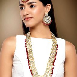 Peora Gold-Toned & Maroon Traditional Designer Kundan Jewellery Set-picture-30