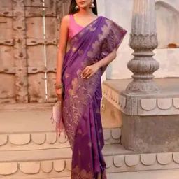 Women Floral Woven Saree with Tassels-image-37