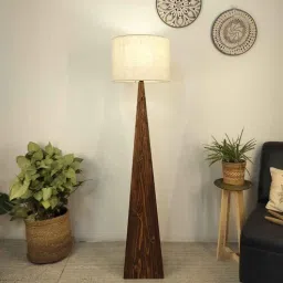 symplify Monolith Wooden Floor Lamp with Brown Base and Jute Fabric Lampshade-picture-9