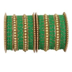 NMII Set Of 40 Zircon Studded & Beaded Metal Bangles-6