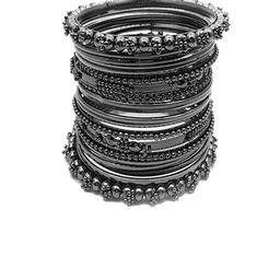 Sanjog Set of 20 Oxidised Silver-Plated Bangles-4