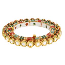 Runjhun Women Gold-Plated Multicoloured Kundan Studded Jaipuri Kada Bracelet-image-25