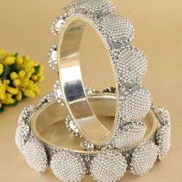 ZULKA Pack of 2 Brass Metal WithZircon Diamonds & White Moti Work Bangles Set-70