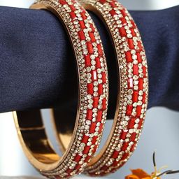 Adwitiya Collection Set of 2 Gold Plated Stone-Studded Bangles-50