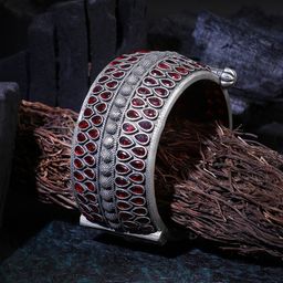 Adwitiya Collection Silver-Plated Oxidised Kada Bangle-22