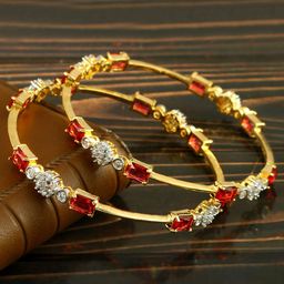 Jewar Mandi Set Of 2 Gold-Plated CZ & AD Studded Bangles-image-71