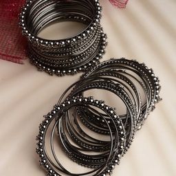 Sanjog Set Of 32 Oxidised Silver-Plated Bangles-13