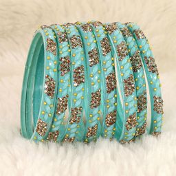 LAVAZZA Set Of 8 Glass Crystals Cubic Zirconia Studded & Beaded Bangles-image-62