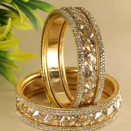 ZULKA Pack of 6 Golden Zircon Diamond & Kundan Brass Metal Bangle Set-22
