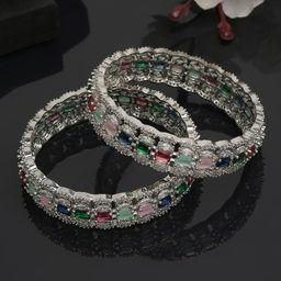 Anouk Set Of 2 Silver-Plated Stone Studded Bangles-10