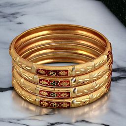 LUCKY JEWELLERY Set Of 4 Gold-Plated Meenakari Bangles-90