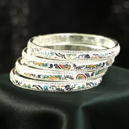 Adwitiya Collection Set Of 4 Gold-Plated Stone-Studded & Printed Bangles-image-61