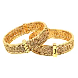Adwitiya Collection Set Of 2 24k Gold-Plated Stone-Studded Pearl Beaded Bangles-5