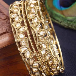 KARATCART Set Of 2 Gold-Plated Kundan-Studded Bangles-69