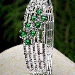 KARATCART Silver-Toned White & Green AD Stone Studded Bangle-6