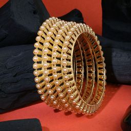 Adwitiya Collection Set Of 4 Gold-Plated & Pearl-Studded Bangles-56